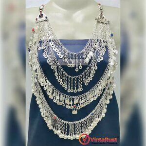 Exotic Kuchi Necklace, Multi Layered Antique Necklace, Unique Silver Necklace
